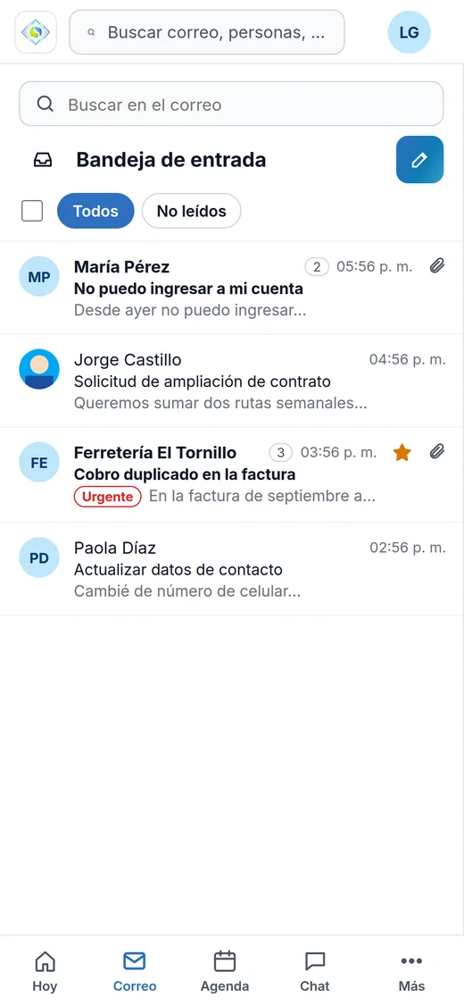 Bandeja de entrada en el celular